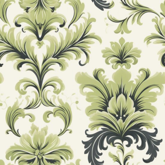 Green Damask Delight: Minimalistic Floral Pattern Seamless Pattern