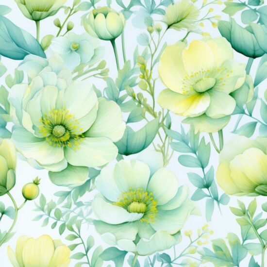 Green Oasis: Watercolor Floral Blooms Seamless Pattern