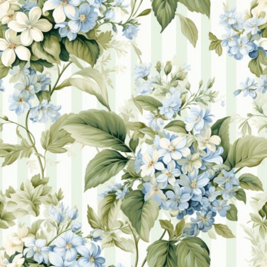 Green and Blue Floral Watercolor Stripes Seamless Pattern