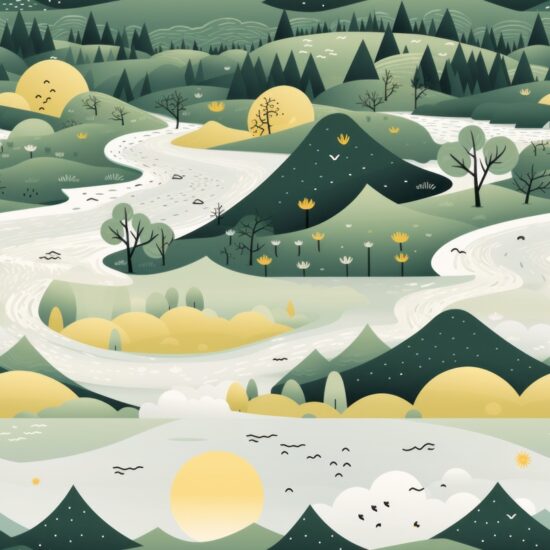Greenery Oasis: Modern Landscape Illustration Seamless Pattern