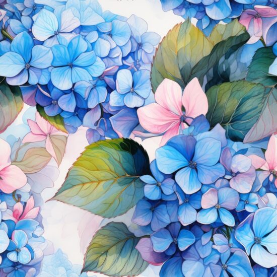 Hydrangea Watercolor Blooms Seamless Pattern