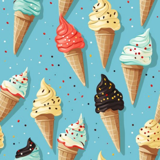 Ice Cream Linocut Delight Seamless Pattern