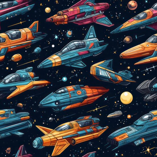 Interstellar Adventures: Sci-fi Spaceships Seamless Pattern