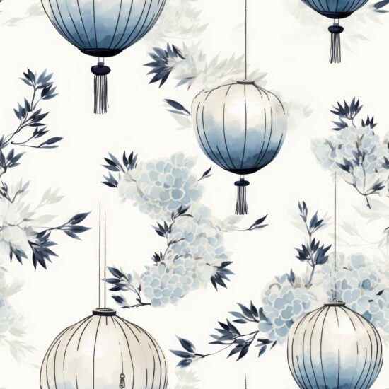 Japanese Lanterns: Traditional Ink Wash Style Seamless Pattern