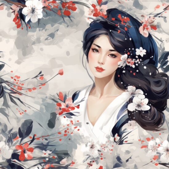 Japanese Watercolor Kimono Delight Seamless Pattern