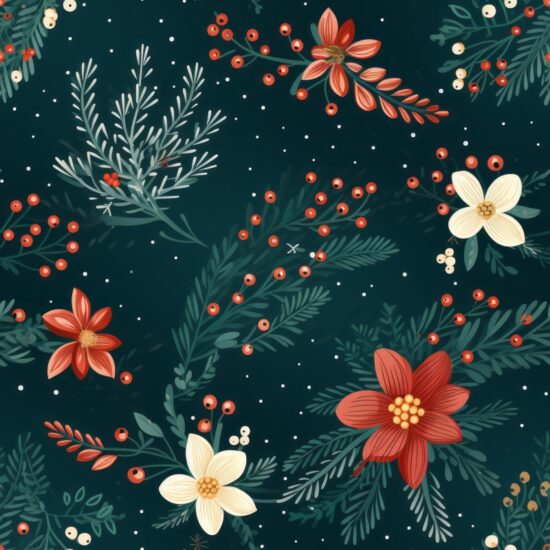 Joyful Holiday Wreaths: Floral Design Seamless Pattern