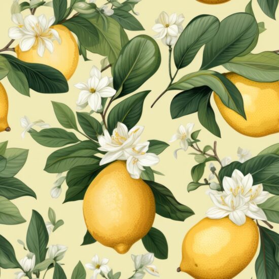 Luscious Lemon Botanical Illustration Seamless Pattern