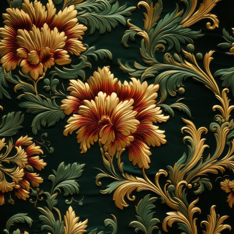 Luxurious Floral Silk Brocade Design Seamless Pattern