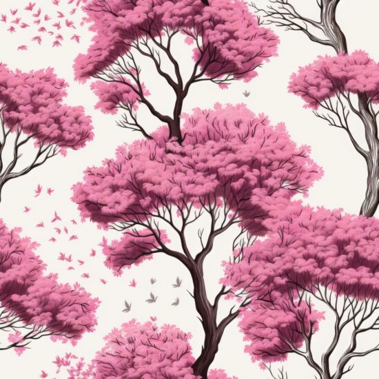 Magenta Oak Blossom Engraving Art Seamless Pattern
