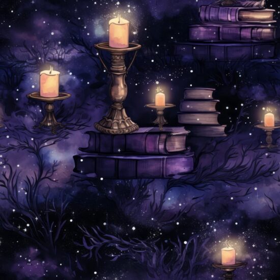 Magical Midnight Spell Books Seamless Pattern