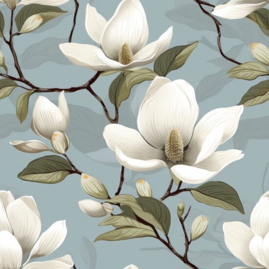 Magnolia Blooms: Organic Woodcut Design Seamless Pattern