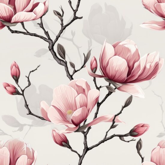 Magnolia Blossom Delight - Minimalistic Pen and Ink Style Seamless Pattern