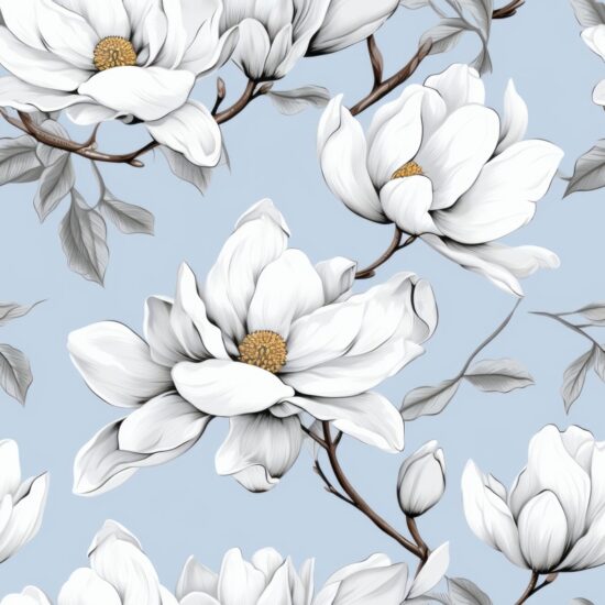 Magnolia Engraving Blossom Design Seamless Pattern