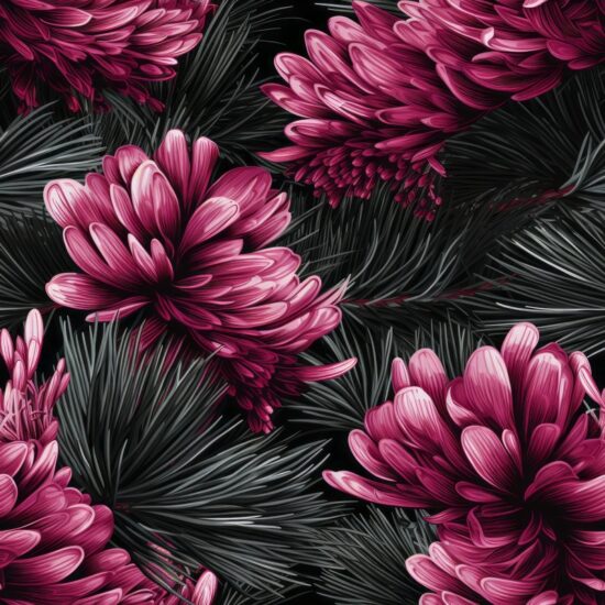 Majestic Magenta: Engraved Pine Forest Seamless Pattern