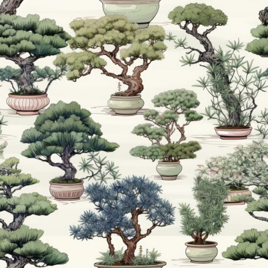 Meditative Bonsai Harmony - Serene Watercolor Seamless Pattern