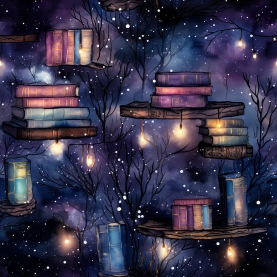 Midnight Enchantment: Celestial Spell Books Seamless Pattern