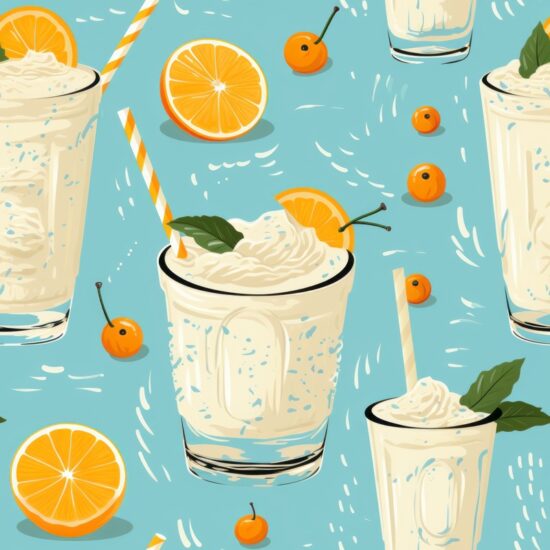 Milkshake Cup Linocut Pattern Seamless Pattern