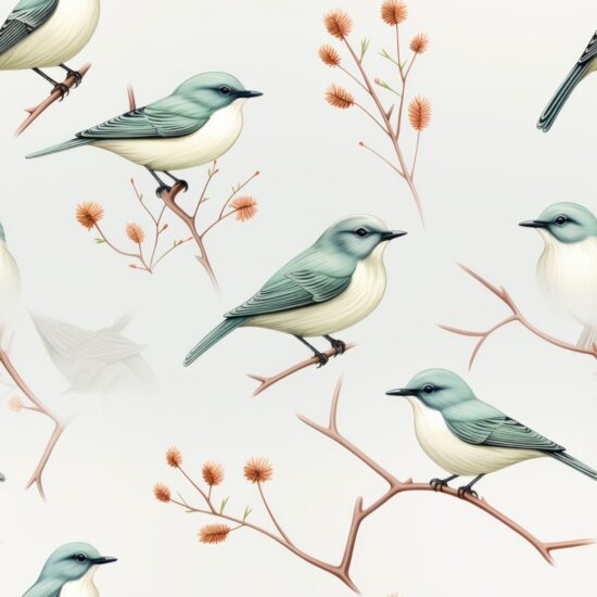 Minimalistic Birds Engraving Turquoise Pattern Seamless Pattern