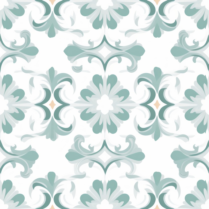 Minimalistic Damask: Turquoise and Grey Floral Seamless Pattern
