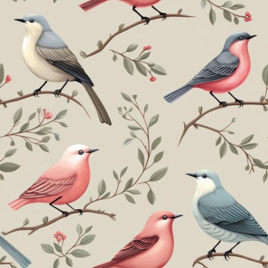 Minimalistic Engraved Bird Elegance Seamless Pattern