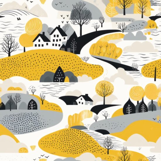 Minimalistic Landscapes: Crosshatching in Yellow Seamless Pattern