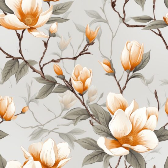 Minimalistic Magnolia Engraving Print Seamless Pattern