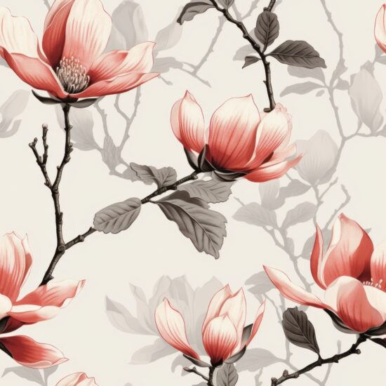 Minimalistic Magnolia Floral Elegance Seamless Pattern