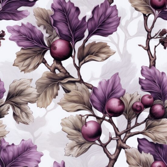 Minimalistic Oak Floral Design - Subtle Grey & Purple Seamless Pattern