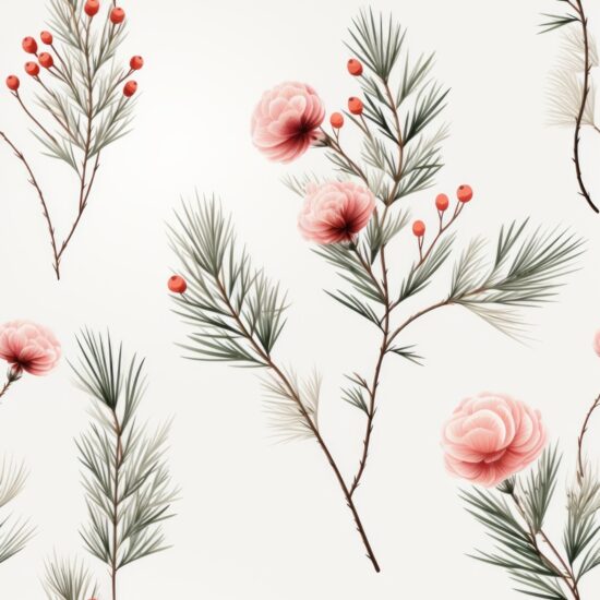 Minimalistic Pine Botanical Illustration Square Seamless Pattern