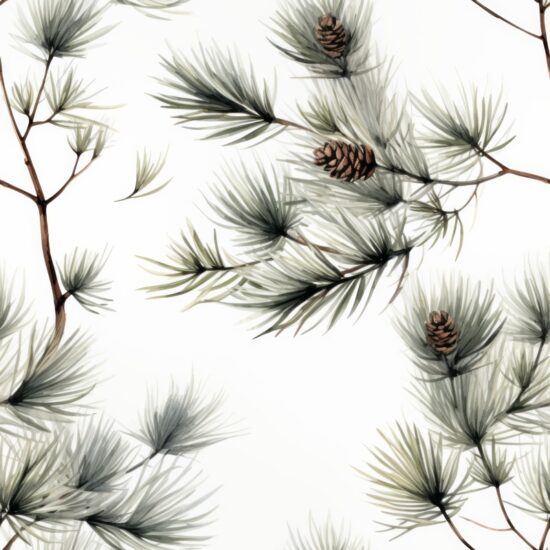 Minimalistic Pine Sketch on Subtle Grey Seamless Pattern