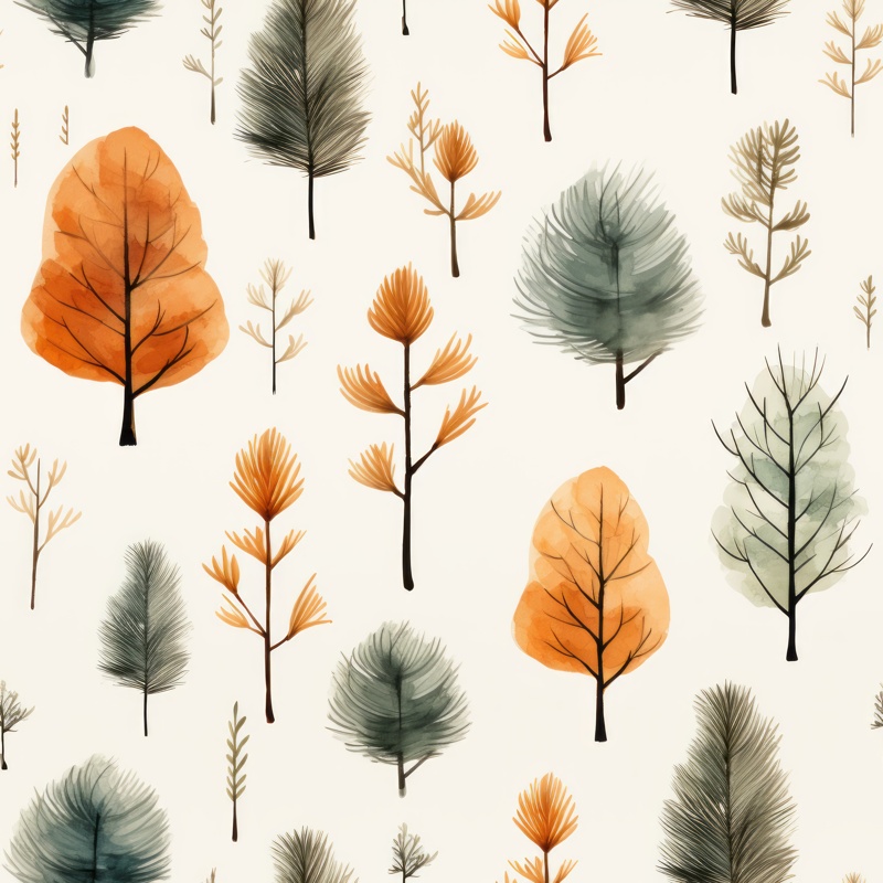 Minimalistic Pine Watercolor Sketch Seamless Pattern