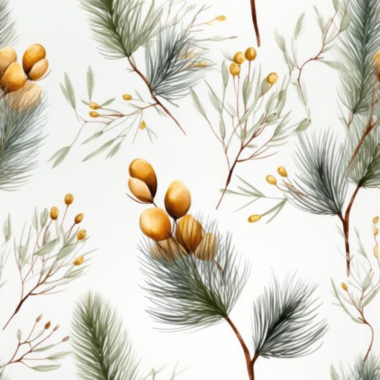 Minimalistic Pine Watercolor Style: Clean Grey & Yellow Seamless Pattern