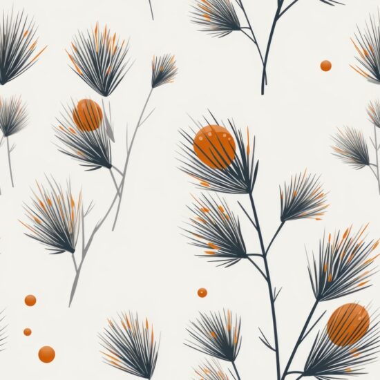 Minimalistic Pine Woodcut Floral Art Seamless Pattern