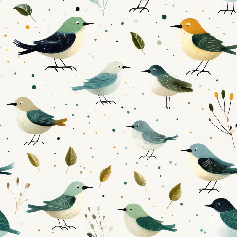Minimalistic Pointillism Birds on Subtle Grey Background Seamless Pattern