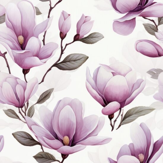 Minimalistic Spring Blossom in Watercolor: Magnolia Seamless Pattern