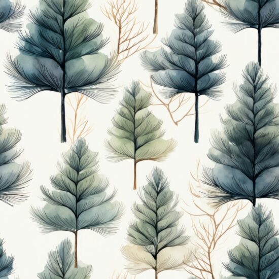 Minimalistic Watercolor Pine with Subtle Grey Seamless Pattern