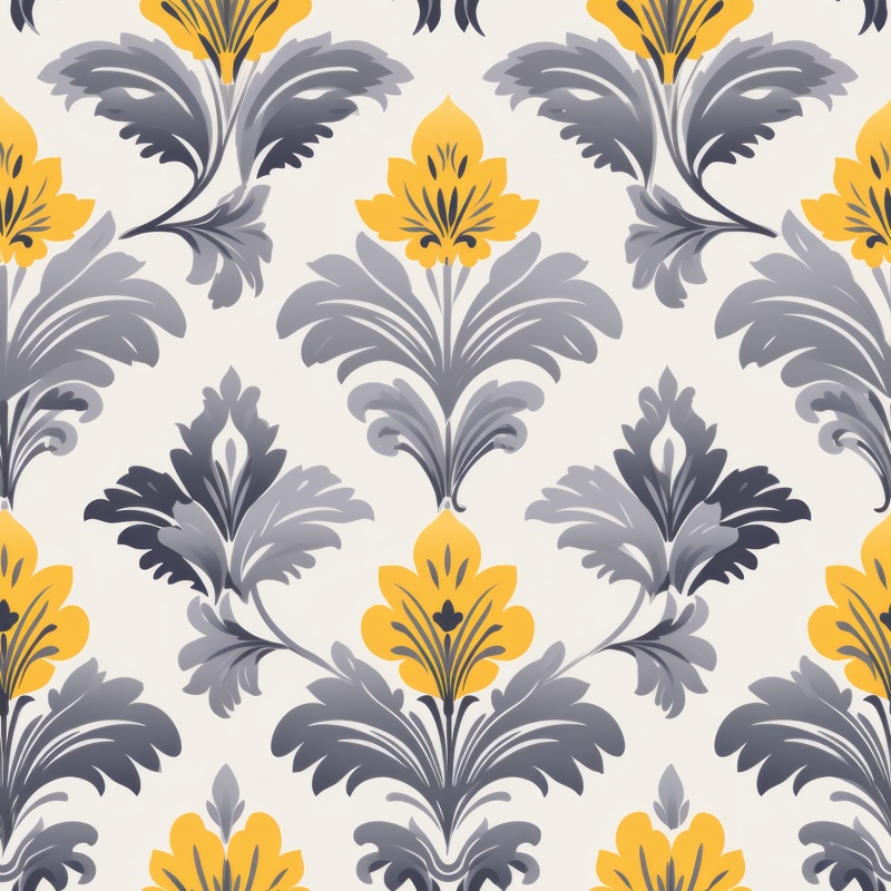 Minimalistic Woodcut Damask - Gray & Yellow Seamless Pattern