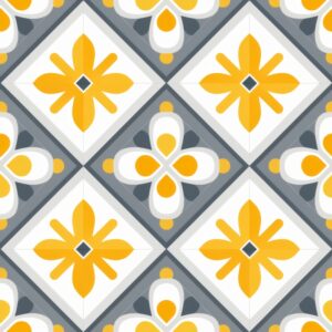 Minimalistic Yellow Crosshatching Floral Damask Seamless Pattern