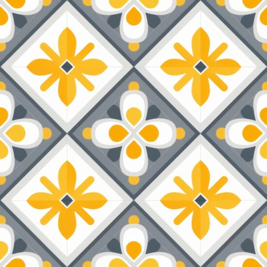Modern Floral Fusion: Grey and Yellow Damask Seamless Pattern