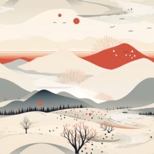 Modern Illustration Style Landscapes with Clean Grey Background Seamless Pattern