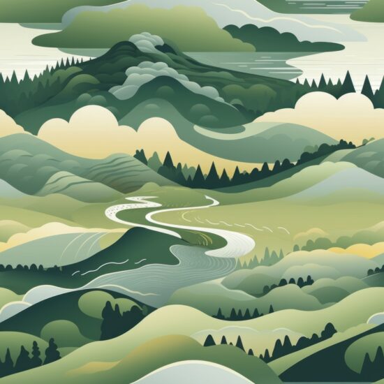 Modern Minimalist Landscape Illustration Seamless Pattern
