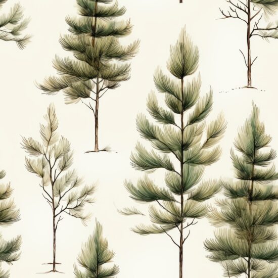Modern Pine Forest Sketch Design Seamless Pattern