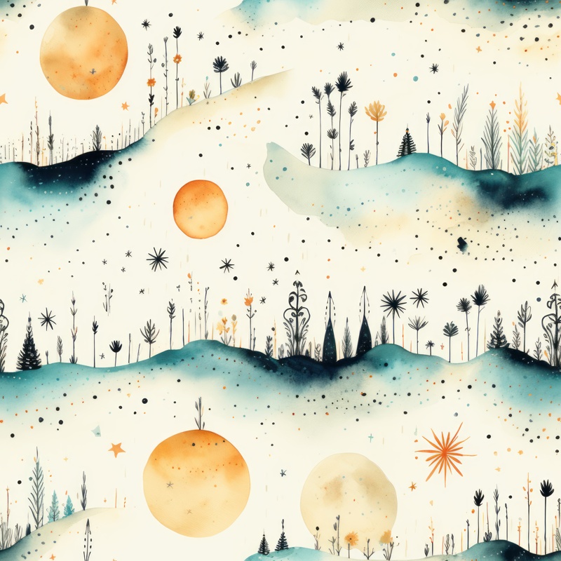 Moonlit Bohemian Watercolor Delight Seamless Pattern