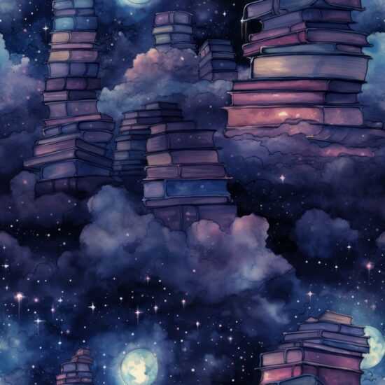 Mystical Spell Books Night Sky Seamless Pattern