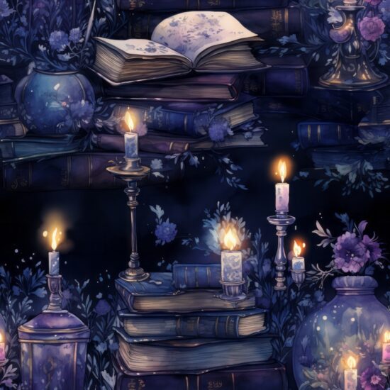 Mystical Spell Books: Night Sky Watercolor Seamless Pattern