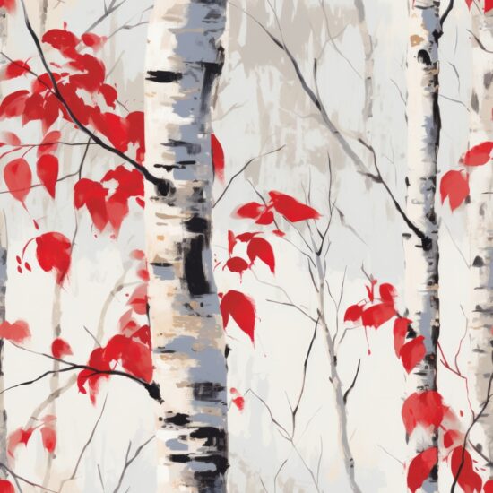 Naturalistic Birch in Clean Red Seamless Pattern