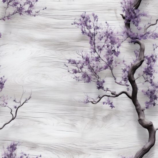 Naturalistic Oak in Purple Bloom Seamless Pattern