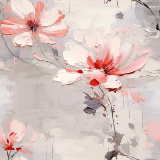 Naturalistic Pink Floral Oil Painting Seamless Pattern