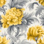 Nature-Inspired Grey & Yellow Damask Seamless Pattern
