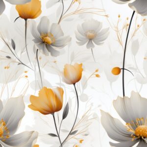 Natures Brushstroke: Fresh Blooms on Grey Seamless Pattern